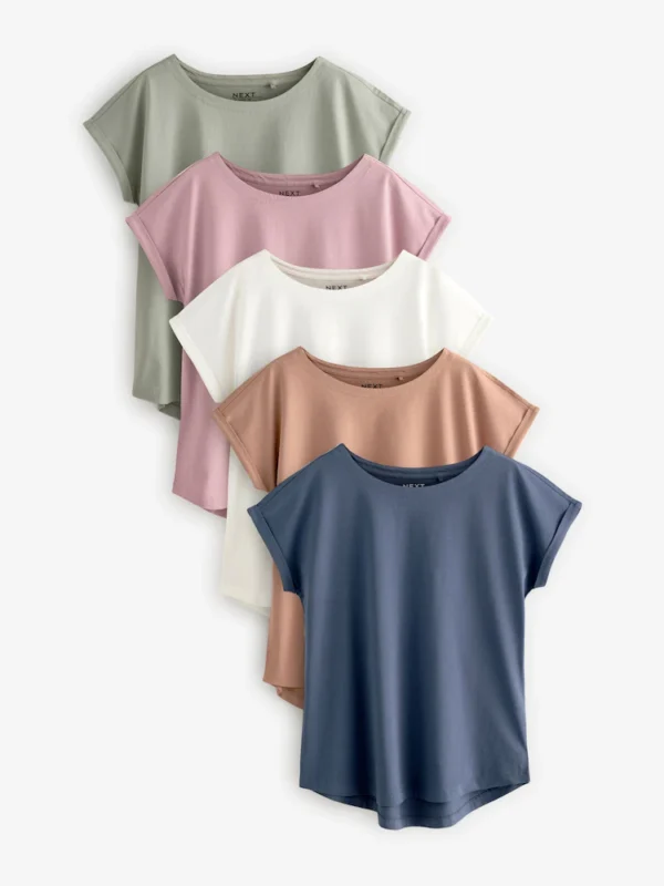 Ecru/Taupe/Brown/Blue/Yellow Cap Sleeve T-Shirts 5 Pack