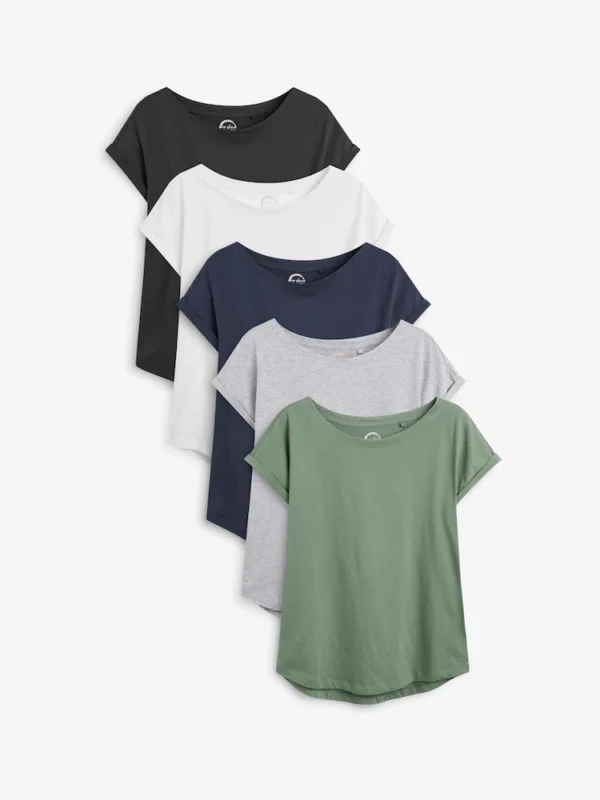 Grey White Black Navy Blue Khaki Green Cap Sleeve T Shirts 5 Pack