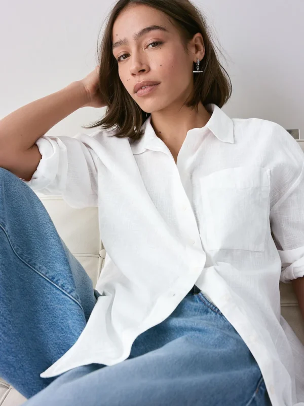 White Long Sleeve Shirt With Linen