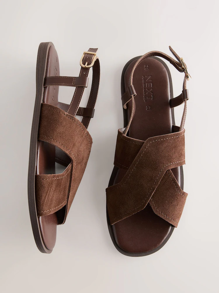 Chocolate Brown Leather StandardWide Fit Forever Comfort® Stitched Slingback Sandals Chocolate Brown Leather Forever Comfort® Stitched Slingback Sandals
