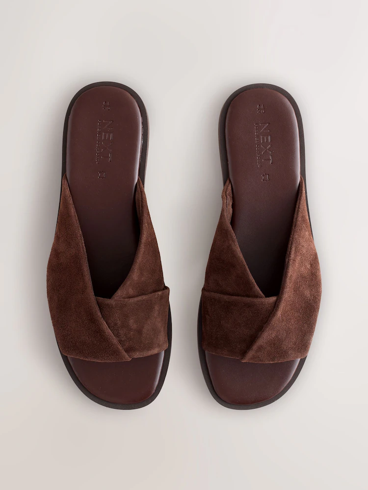 Chocolate Brown Suede Forever Comfort® Twisted Mule Sandals Chocolate Brown Suede Forever Comfort® Twisted Mule Sandals