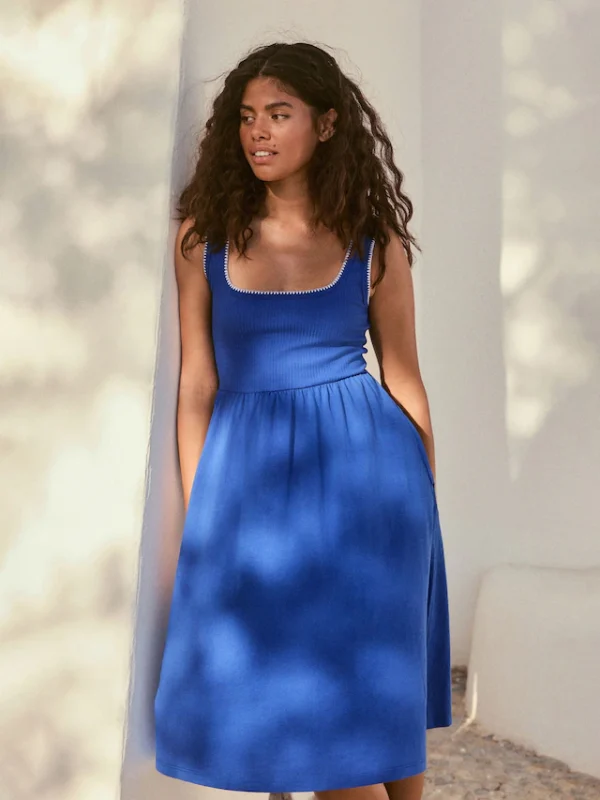 Cobalt Blue Jersey Midi Summer Dress