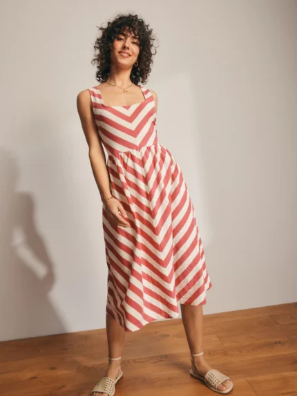 Coral/Ecru Jersey Midi Summer Dress