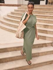 Khaki Green Twist Short Sleeved T-Shirt Summer Dress