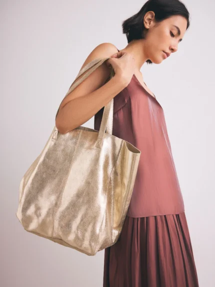 Metallic Leather Shopper Bag