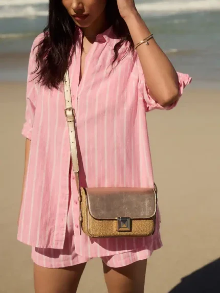 Metallic Raffia Effect Cross-Body Bag