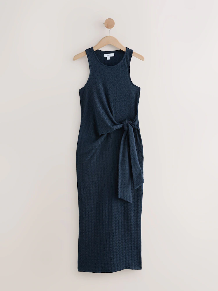 Navy Textured Jersey Tie Waist Maxi Dress Navy Textured Jersey Tie Waist Maxi Dress