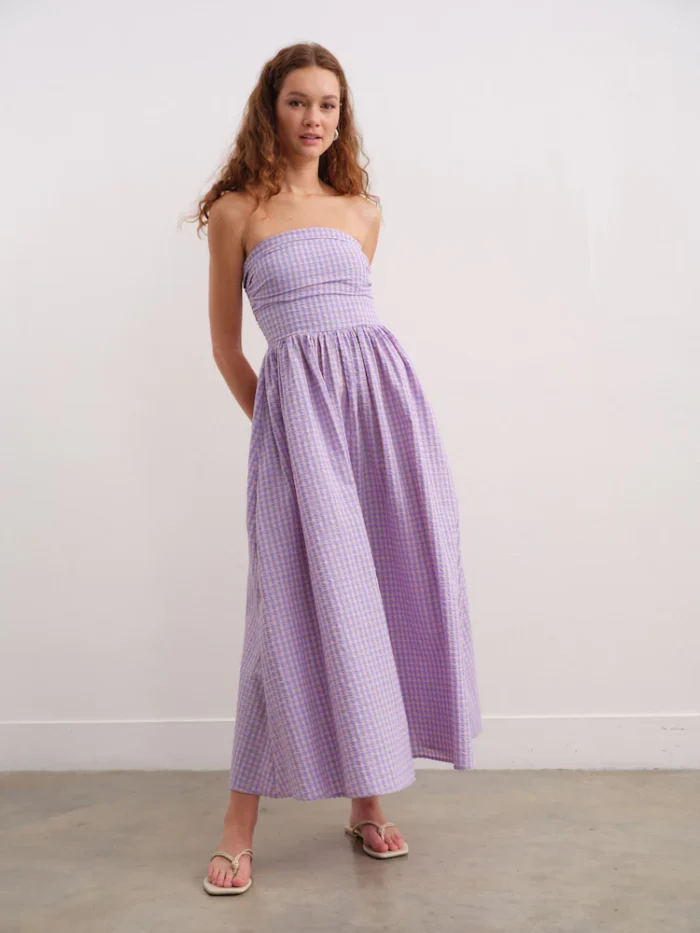 Pink/Purple Seersucker Bandeau Midi Summer Dress