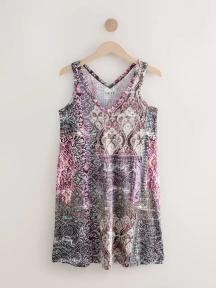 Purple Paisley Print Sleeveless V-Neck Slouch Dress