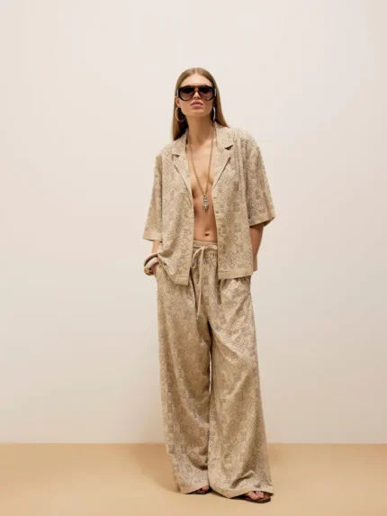 River Island Natural Stud Embellished 100% Cotton Trousers