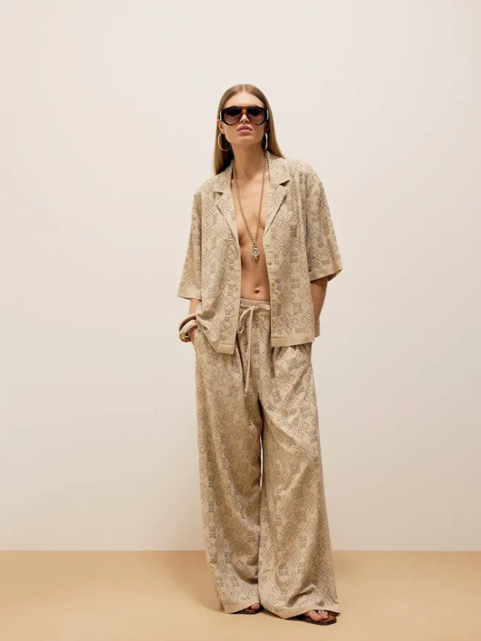 River Island Natural Stud Embellished 100% Cotton Trousers