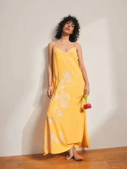 Rockett St George Ochre Yellow Embroidered Slip Dress