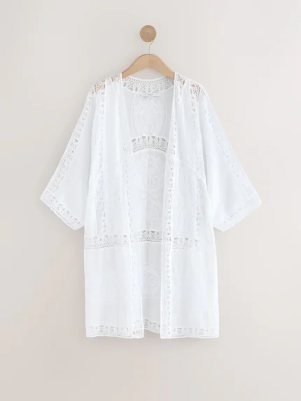 White Crochet Kimono