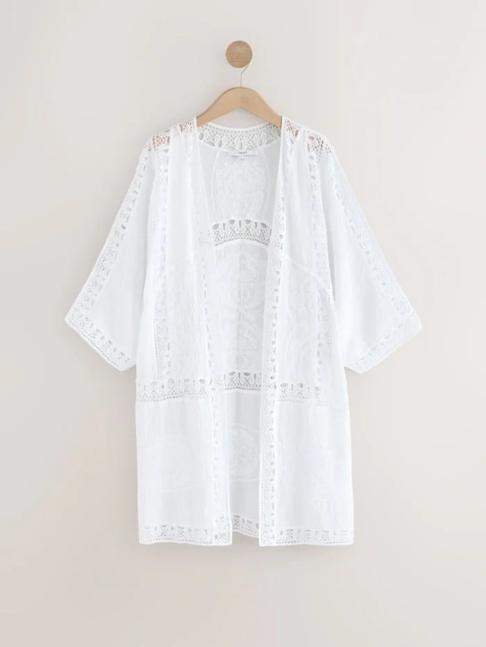 White Crochet Kimono