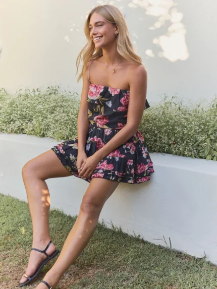 Black Ground 100% Cotton Bandeau Mini Skort Dress