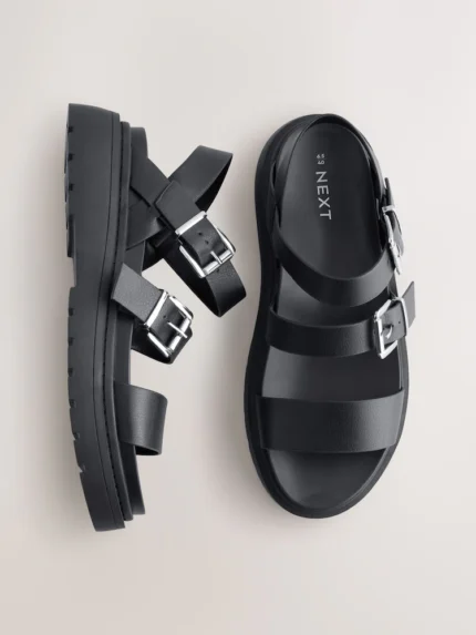 Black Standard/Wide Fit Chunky Buckled Sandals