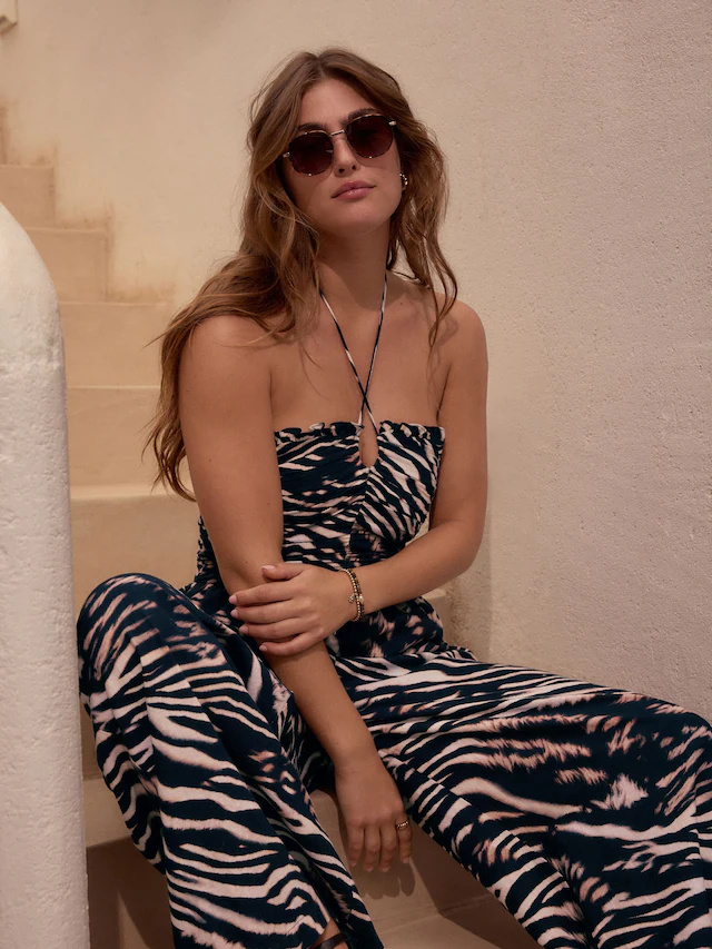 BlackAnimal Halter Neck Wide Leg 100% Cotton Jumpsuit Black/Animal Halter Neck Wide Leg 100% Cotton Jumpsuit
