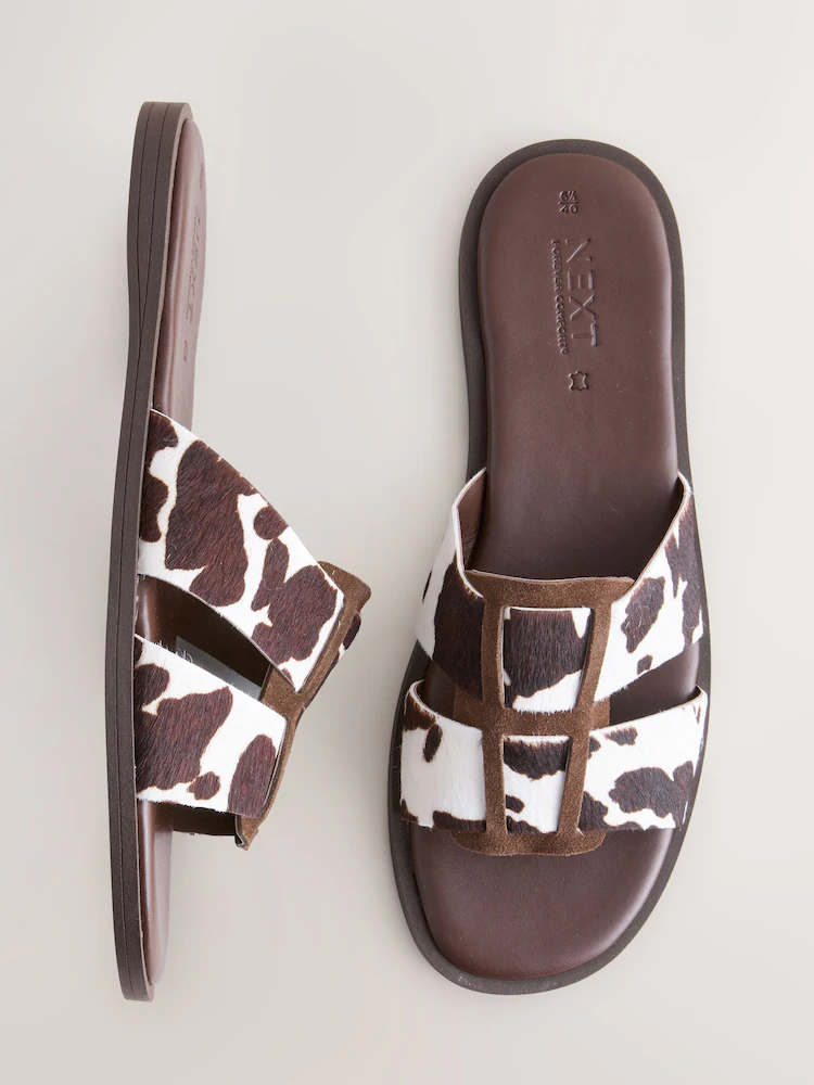 Cow Print Leather StandardWide Fit Slot Mule Sandals Cow Print Leather Standard/Wide Fit Slot Mule Sandals