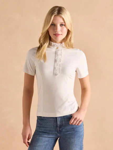 Joules Kate White Short Sleeve Frilled Neck Top