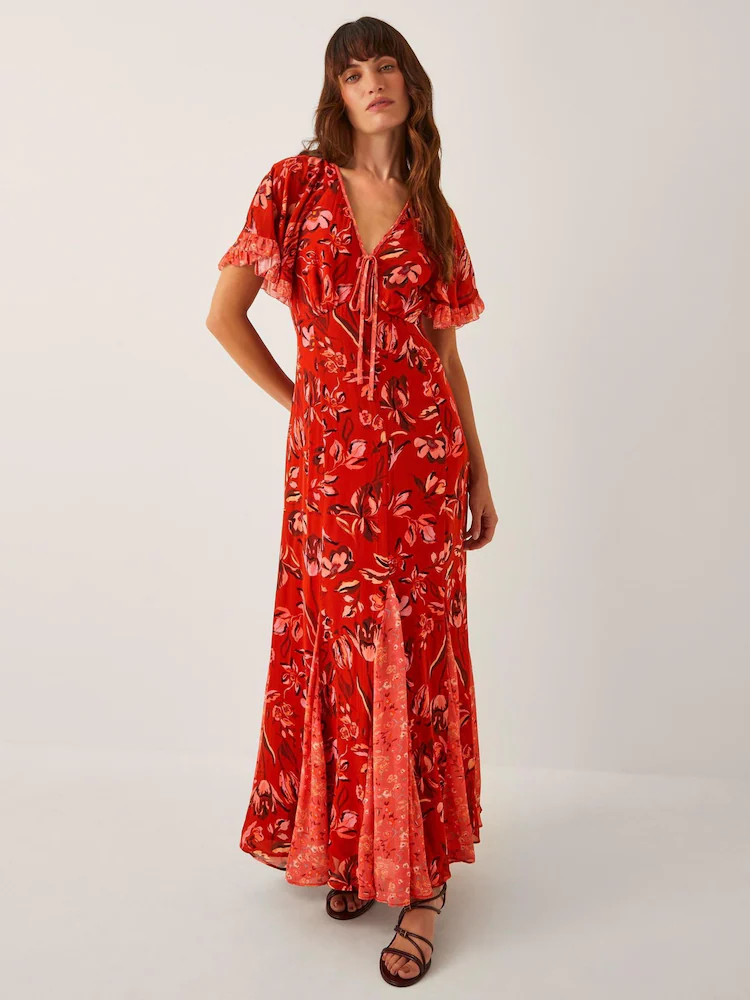 Monsoon Orange Tallie Floral Print Cape Maxi Dress Monsoon Orange Tallie Floral Print Cape Maxi Dress