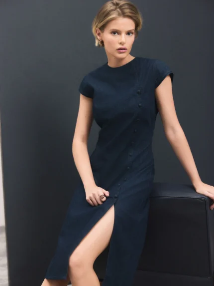 Rinse Mandarin Collarless Denim Dress