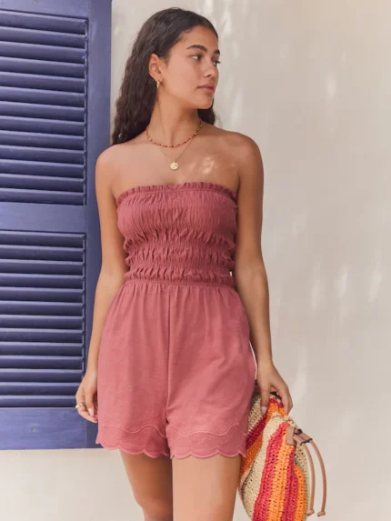 Rose Pink Bandeau Shirred Playsuit