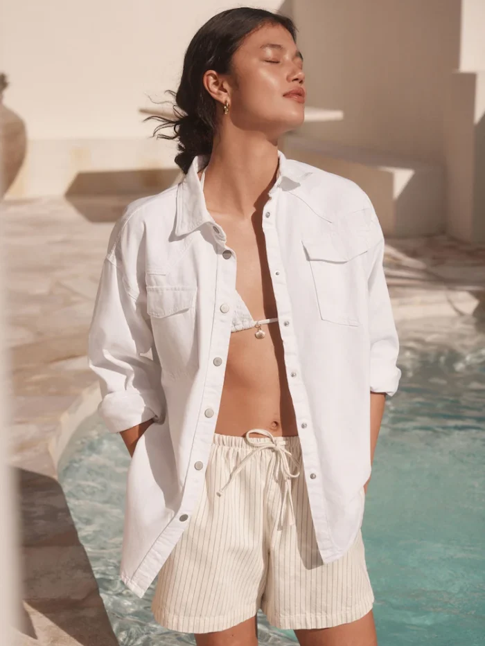 White Oversize Denim 100% Cotton Shirt